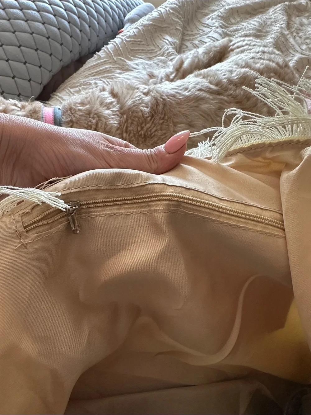 Cream 'BRIDE' Pearl-Embellished Canvas Tote